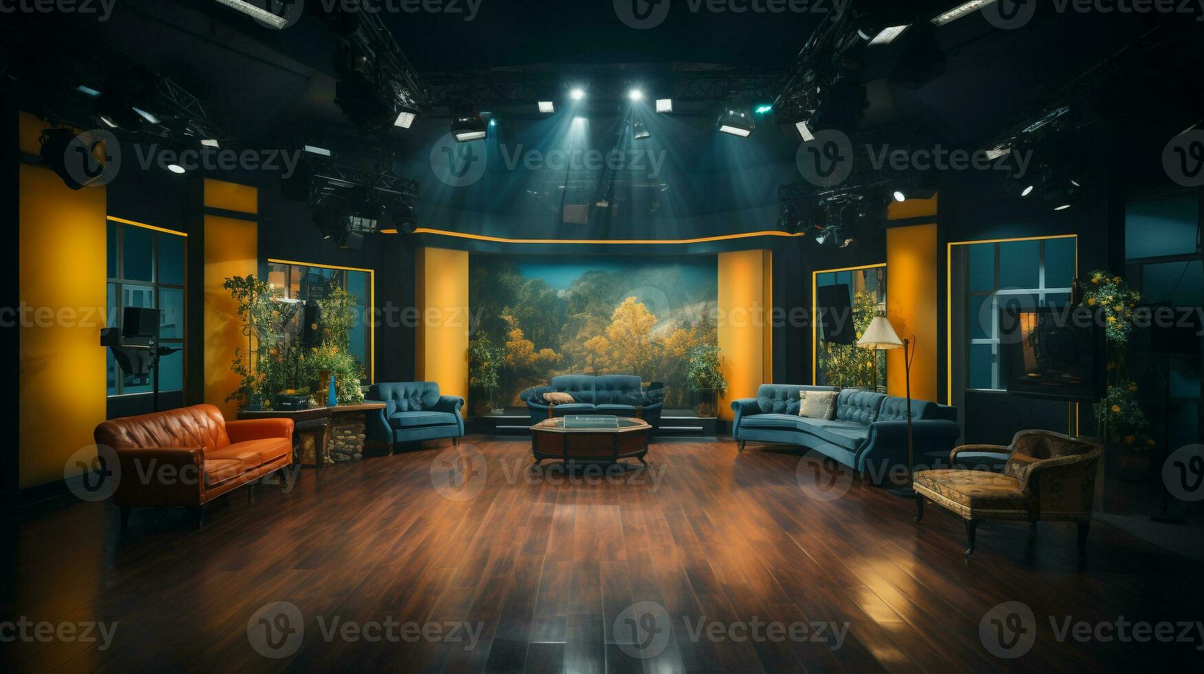 empty television studio broadcast room Generative AI photo