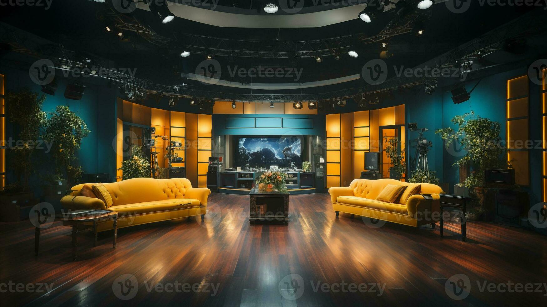 empty television studio broadcast room Generative AI photo