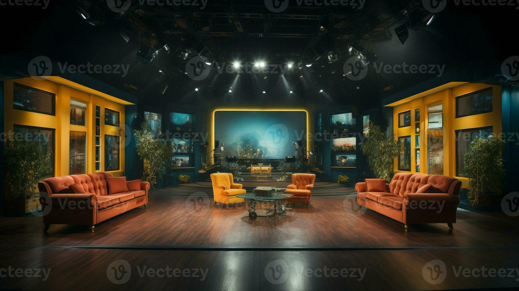 empty television studio broadcast room Generative AI photo