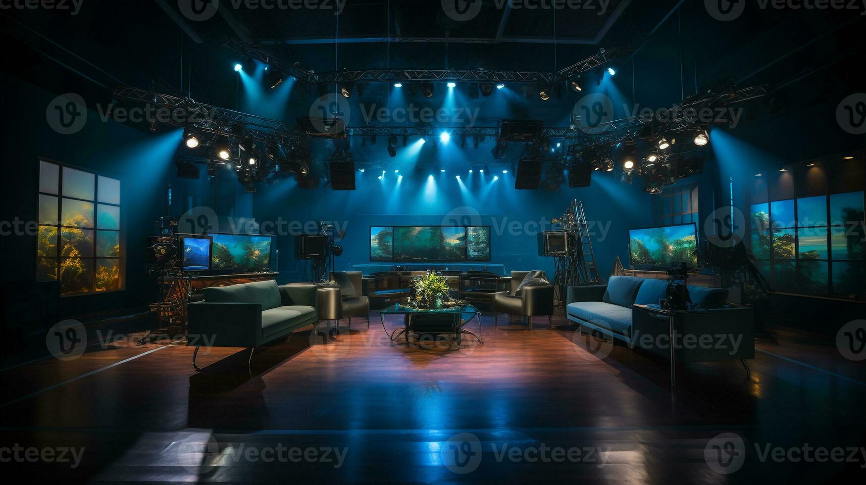 empty television studio broadcast room Generative AI photo