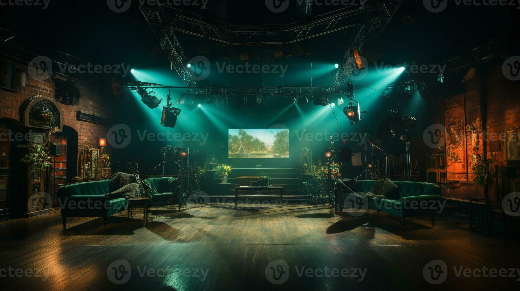 empty television studio broadcast room Generative AI photo