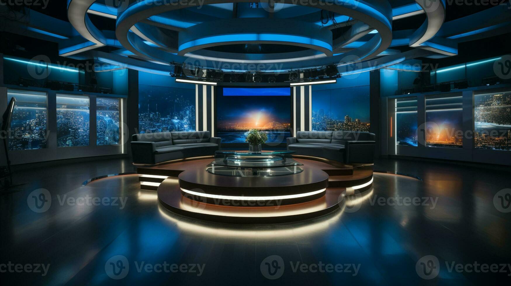 empty television studio broadcast room Generative AI photo