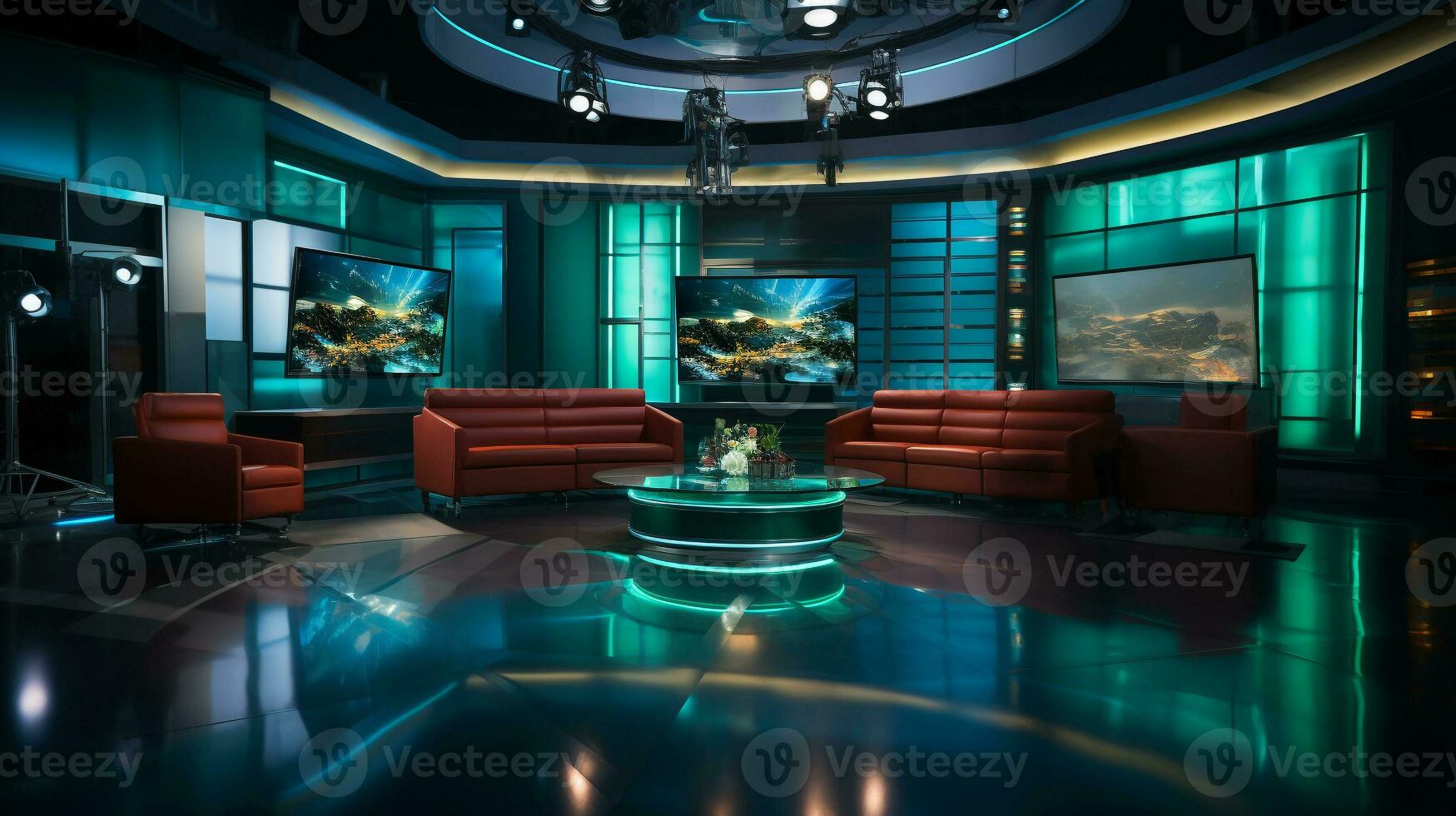 empty television studio broadcast room Generative AI photo