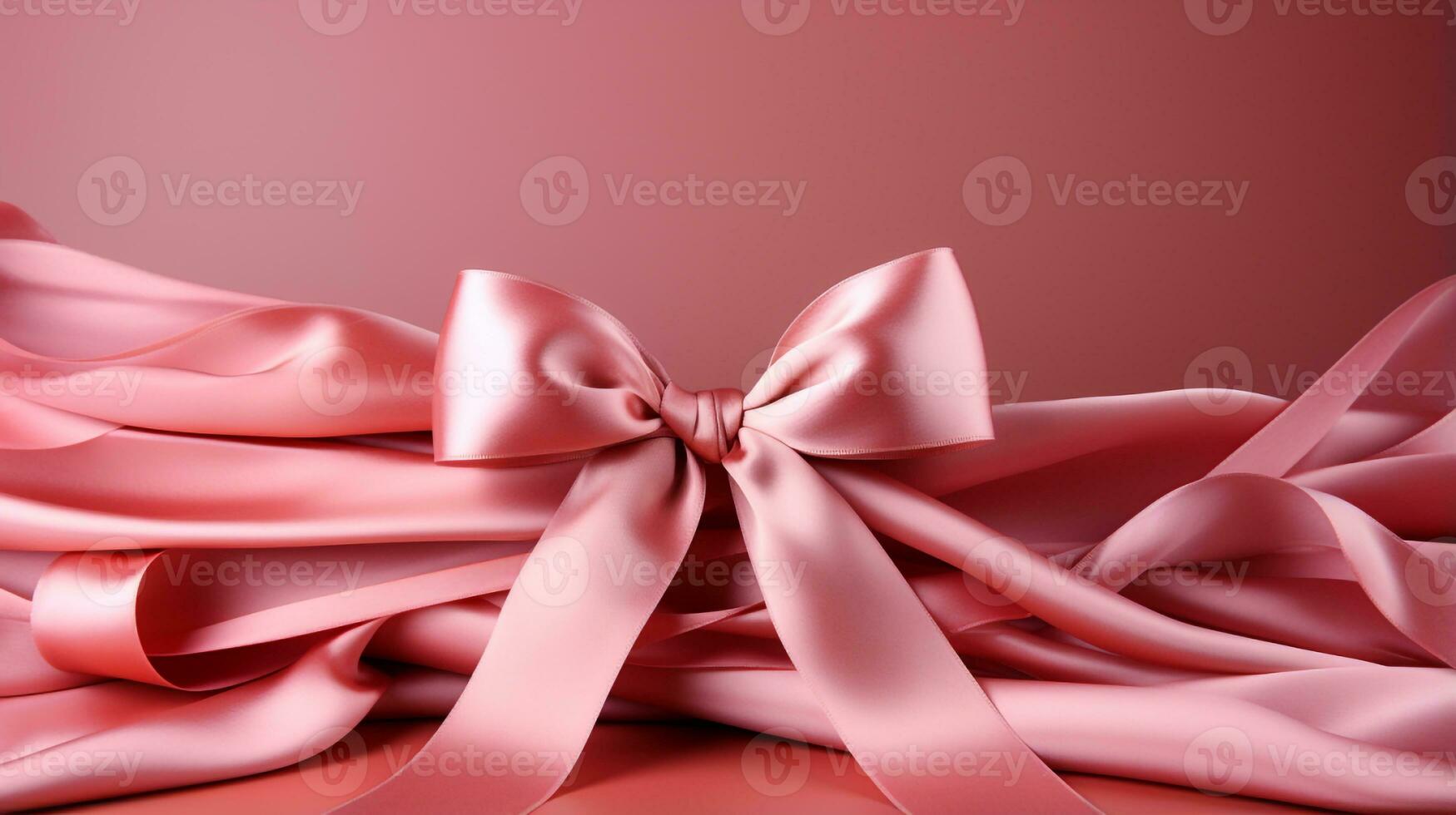 Pink ribbon on pink background with copy space Generative AI photo