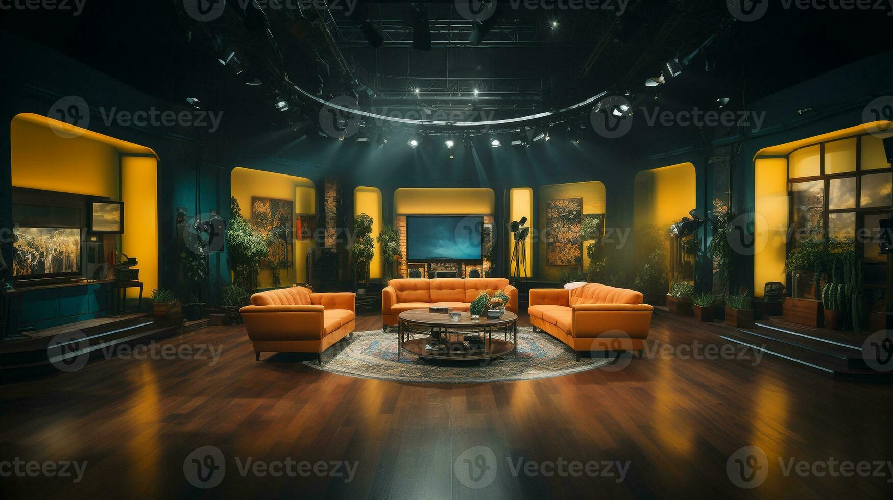 empty television studio broadcast room Generative AI photo