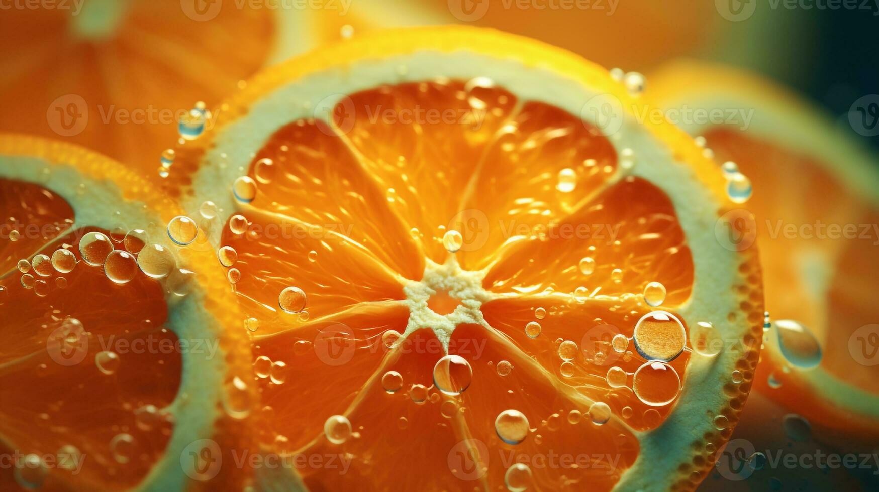 closeup photo of orange with water droplets Generative AI