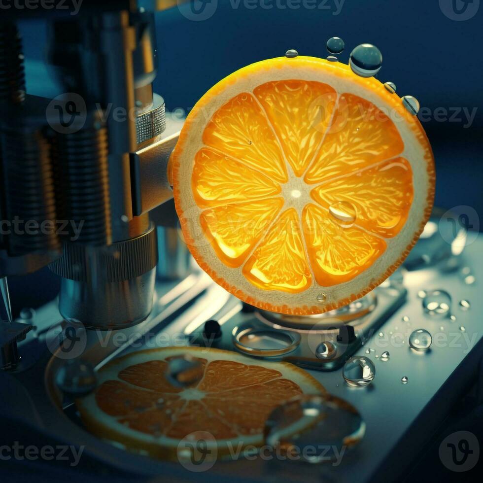 closeup photo of orange with water droplets Generative AI
