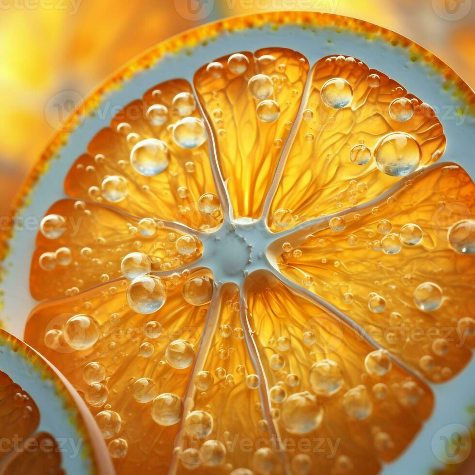 closeup photo of orange with water droplets Generative AI