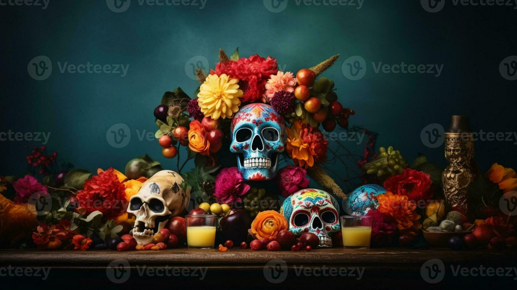 Day of the Dead composition with copy space generative AI photo