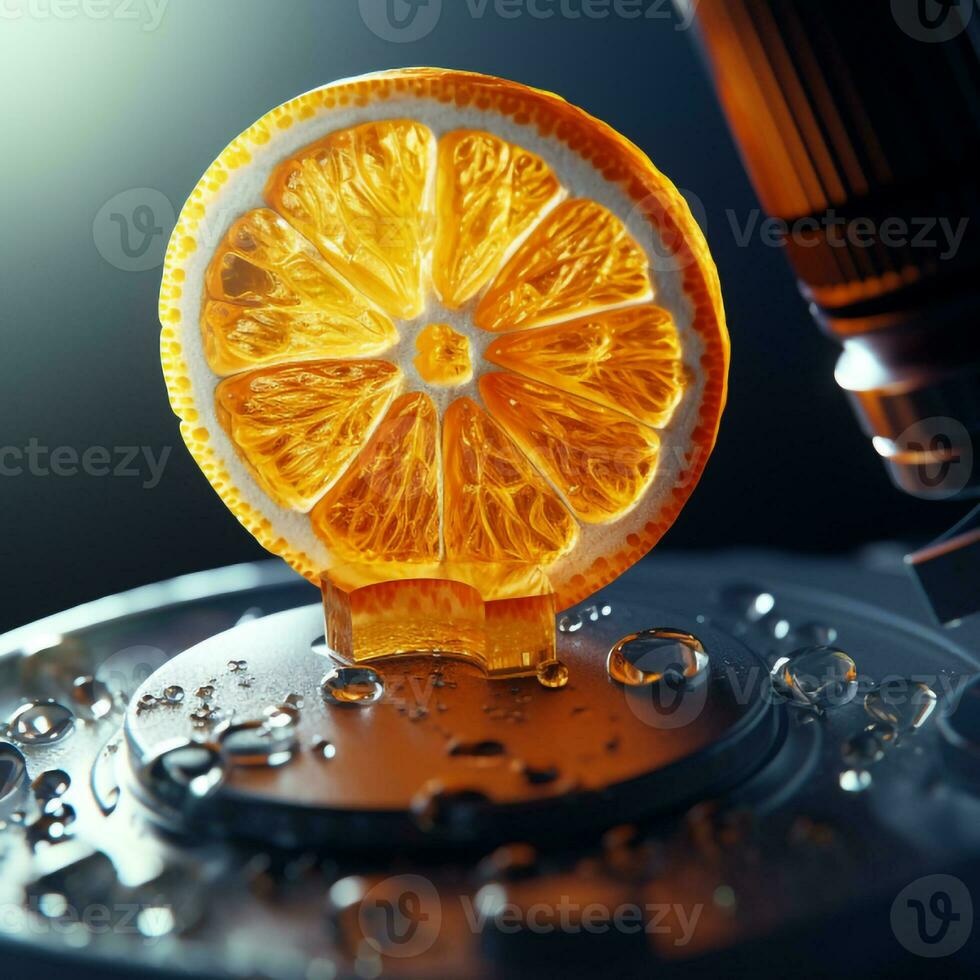 closeup photo of orange with water droplets Generative AI