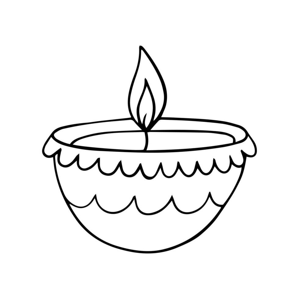 diwali diya lámpara mano dibujado vector ilustración. festival de luces diwali deepak saludo tarjeta