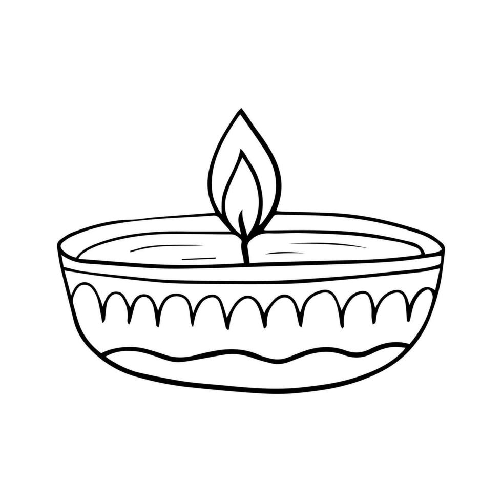 diwali diya lámpara mano dibujado vector ilustración. festival de luces diwali deepak saludo tarjeta