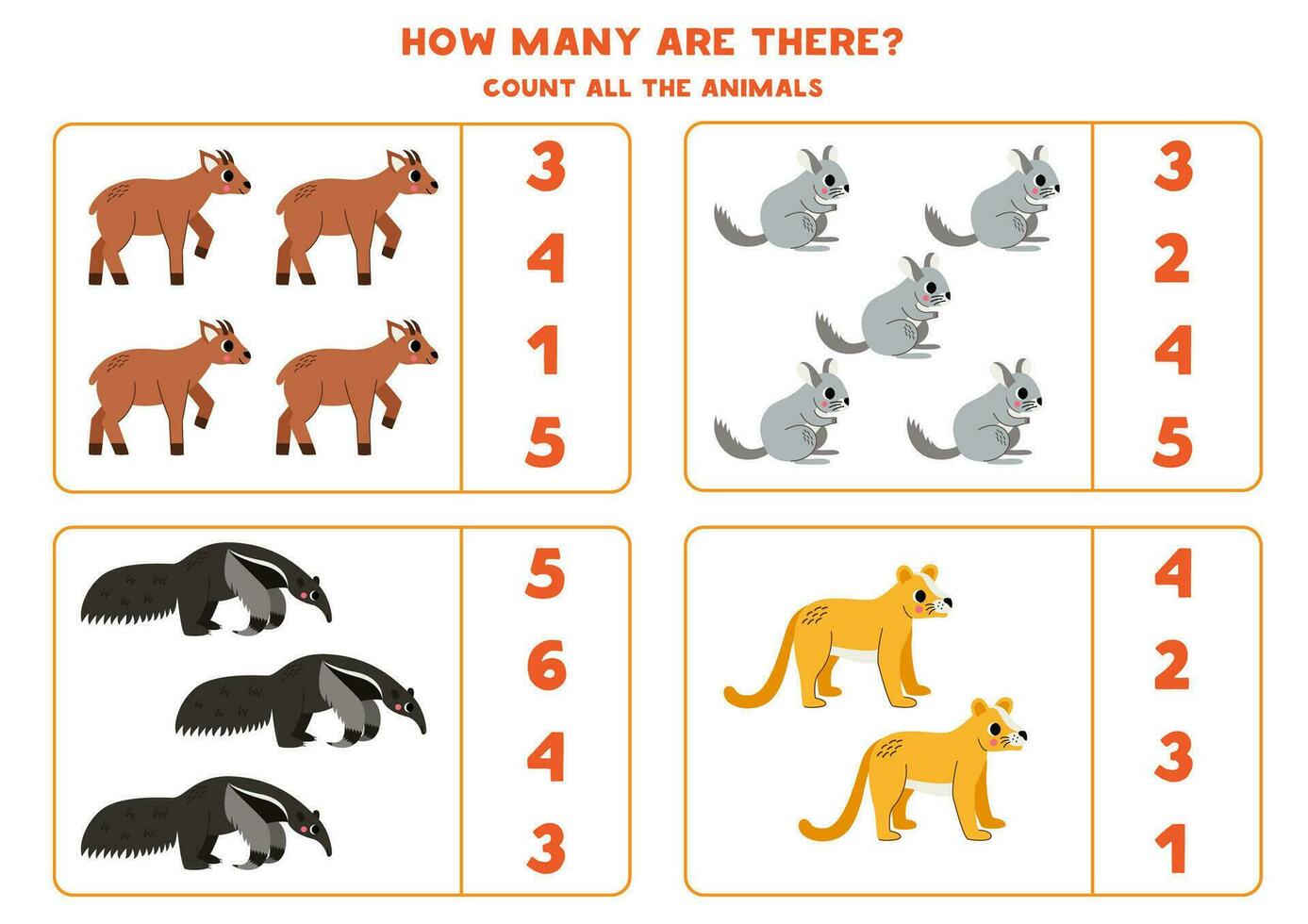 Count all South American animals and circle the correct answers. vector