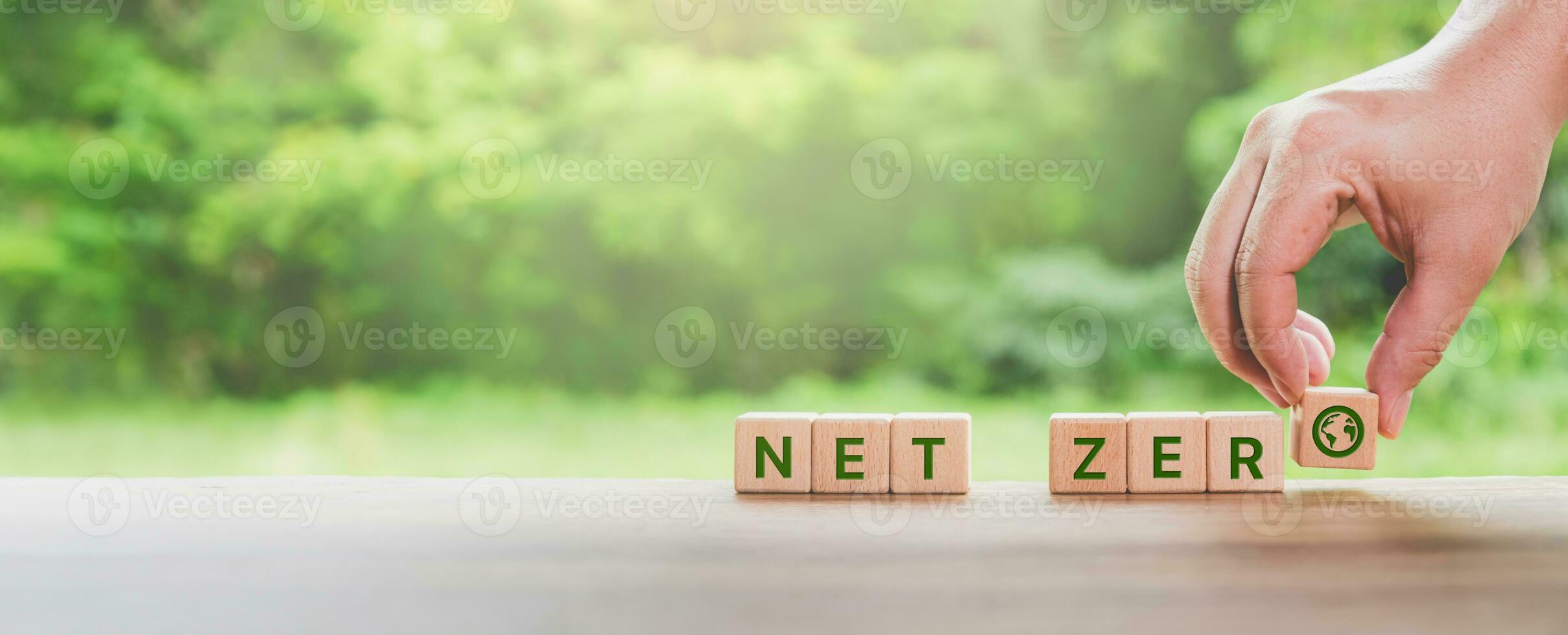 Net Zero ESG Concept with Wooden Blocks photo