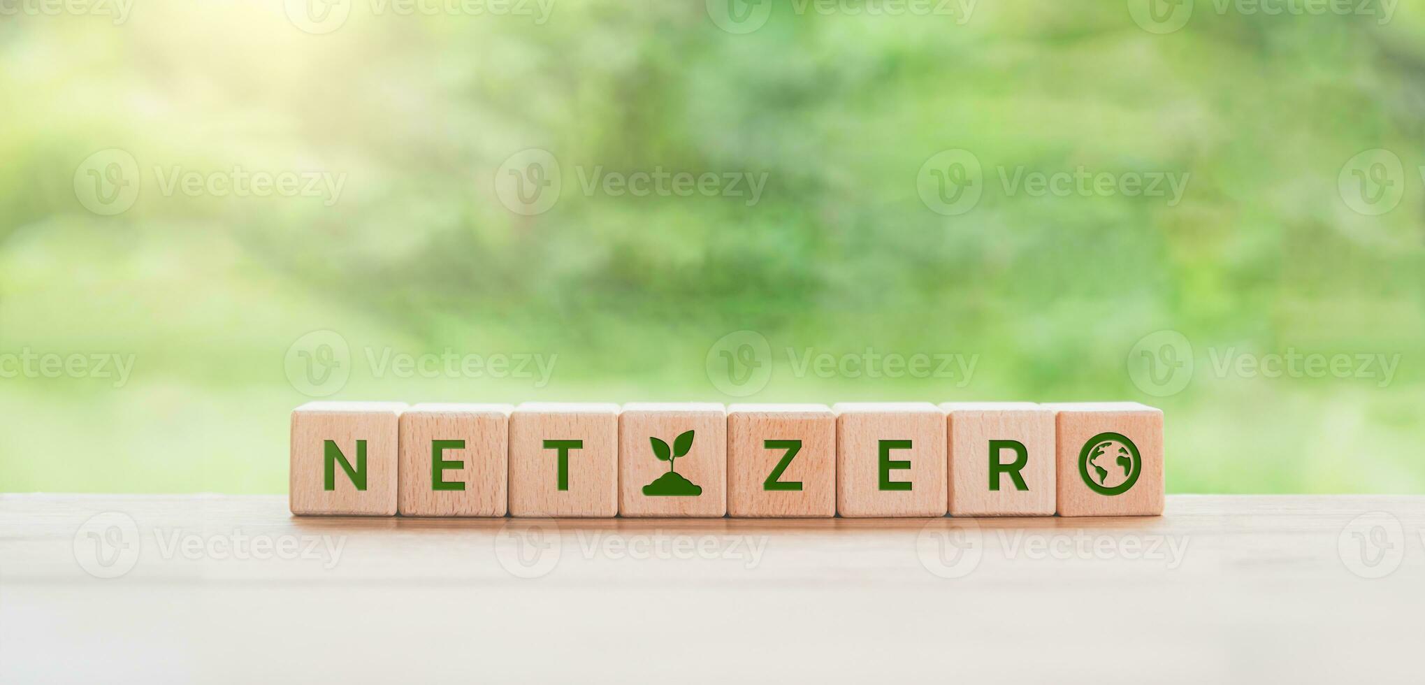 Net Zero ESG Concept with Wooden Blocks photo