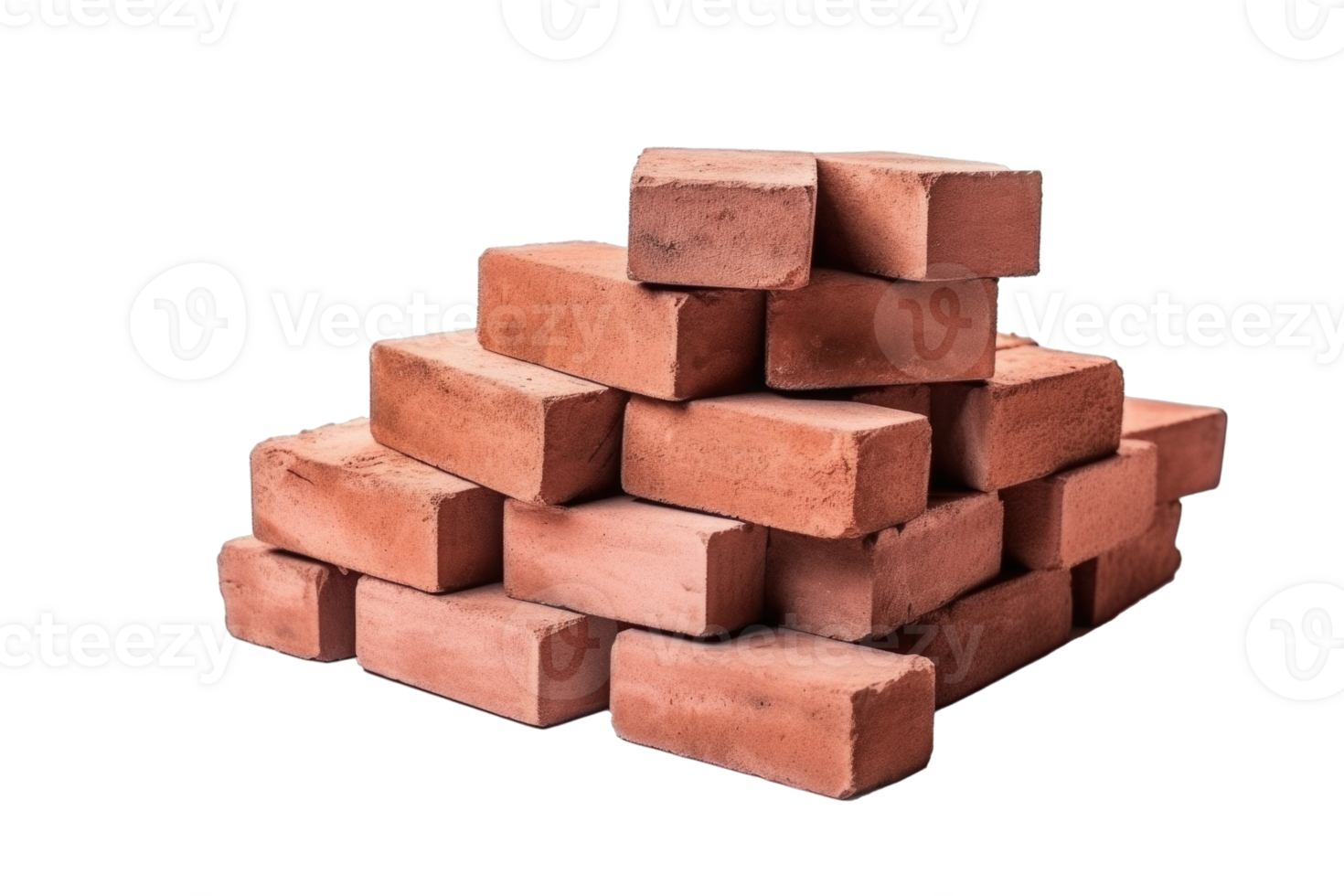 Pile of red bricks isolated. Generative AI png