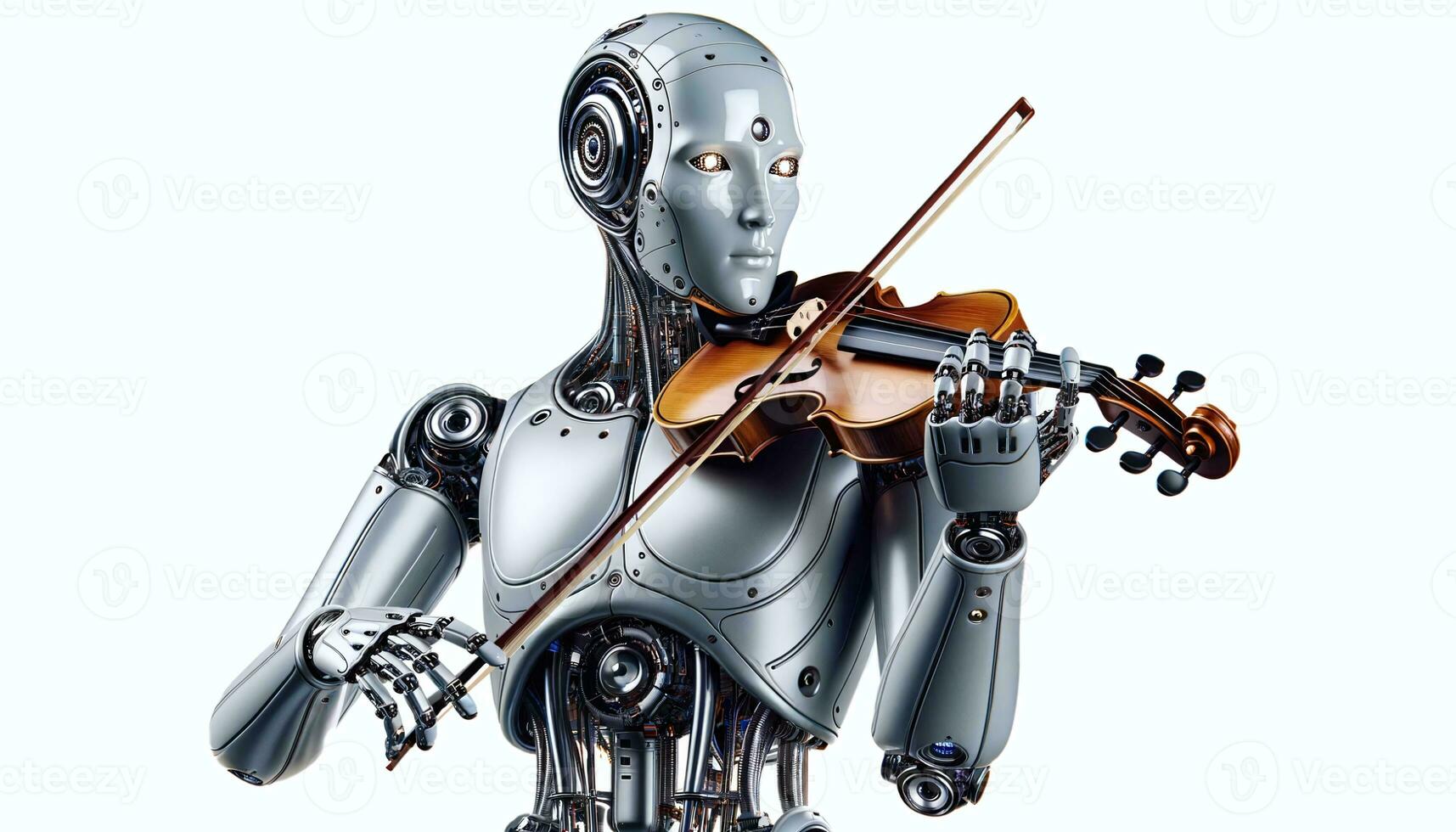 Humanoid robot playing the violin, showcasing advanced robotics and artificial intelligence in music performance. AI Generative photo