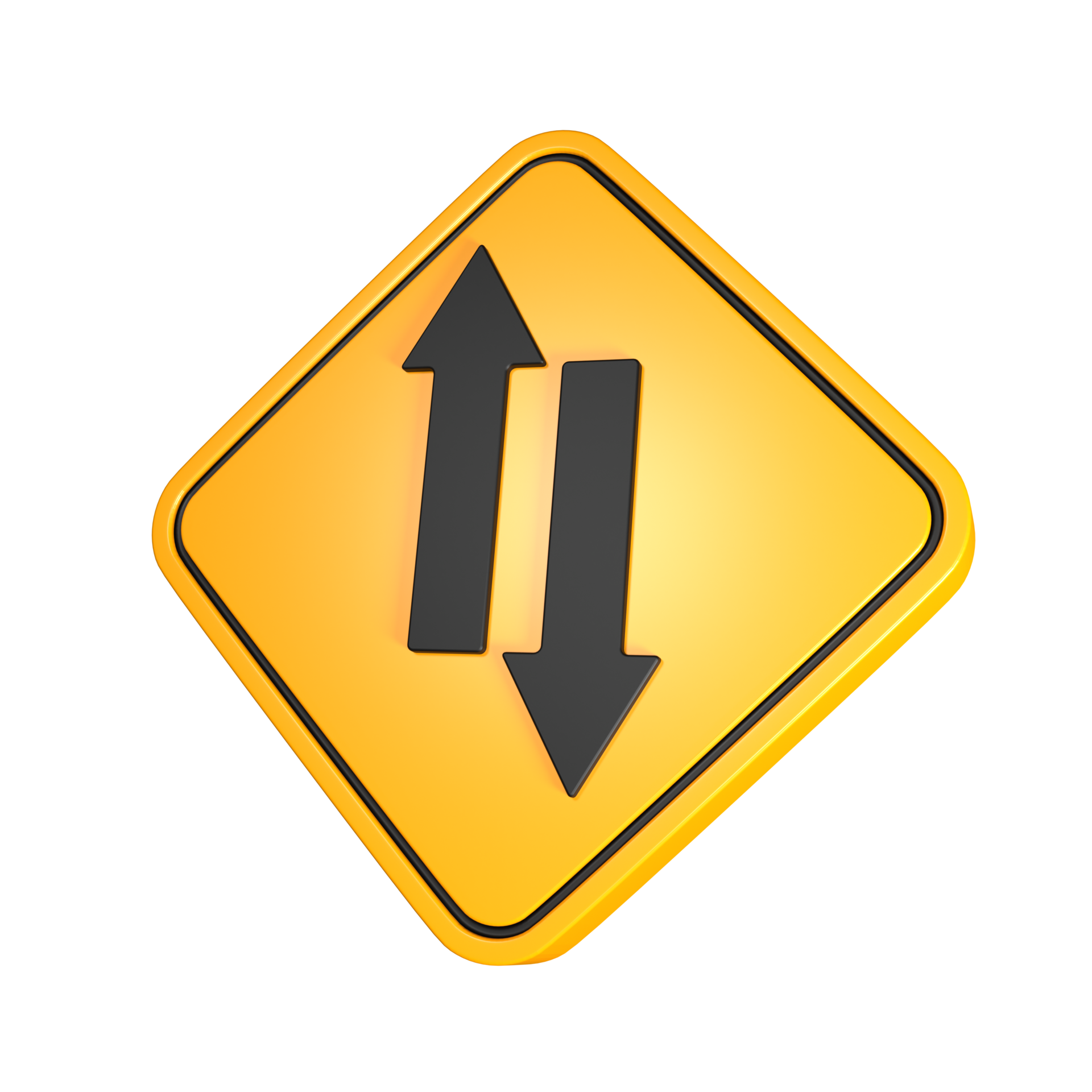 A Yellow Traffic Sign With Two Arrows Pointing In Opposite Directions