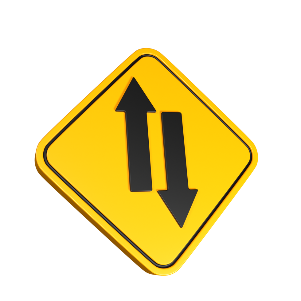 a yellow traffic sign with two arrows pointing in opposite directions png