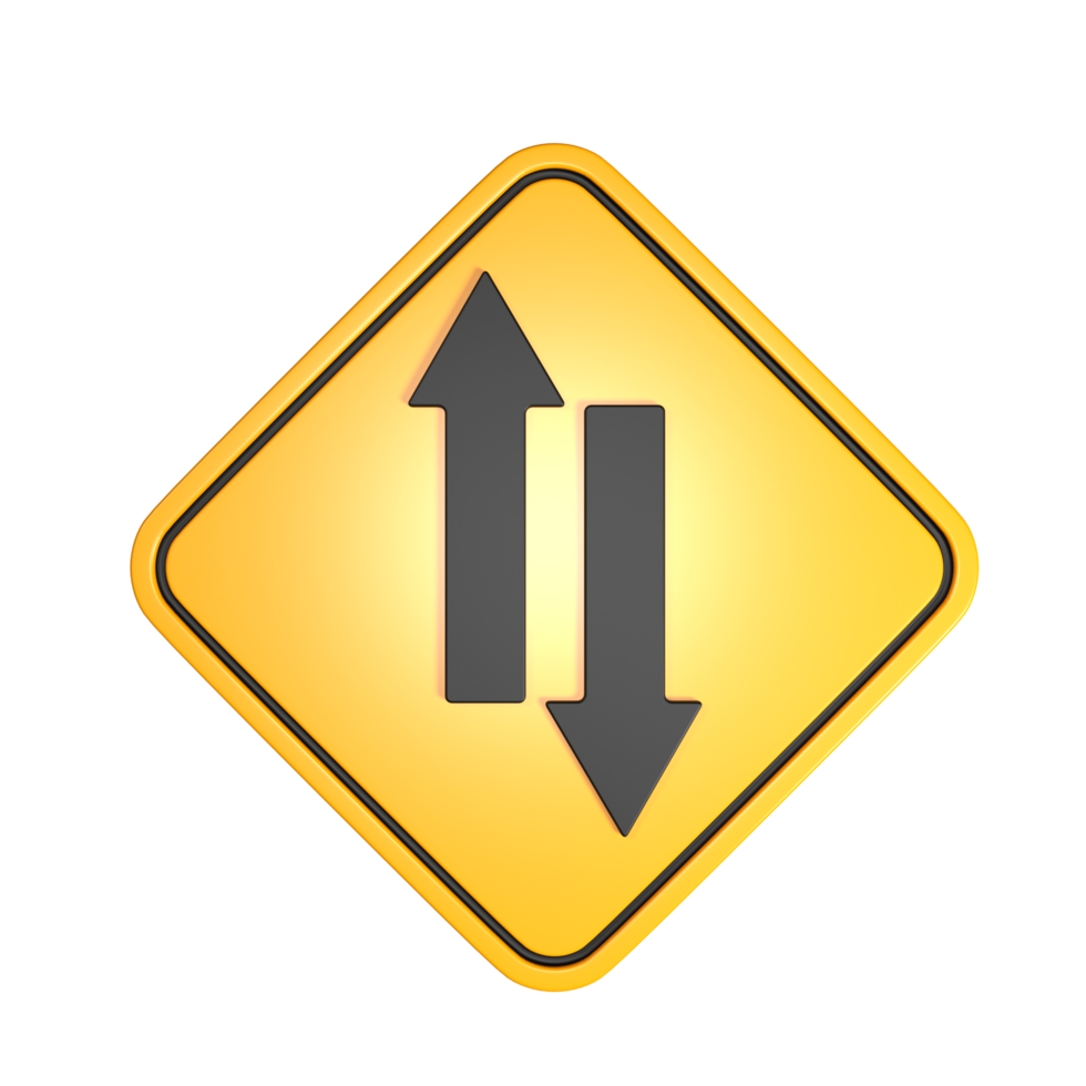 a yellow traffic sign with two arrows pointing in opposite directions png