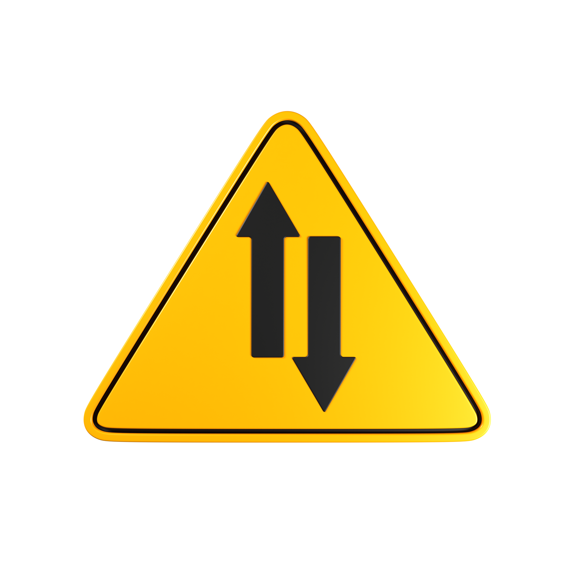 a yellow traffic sign with two arrows pointing in opposite directions