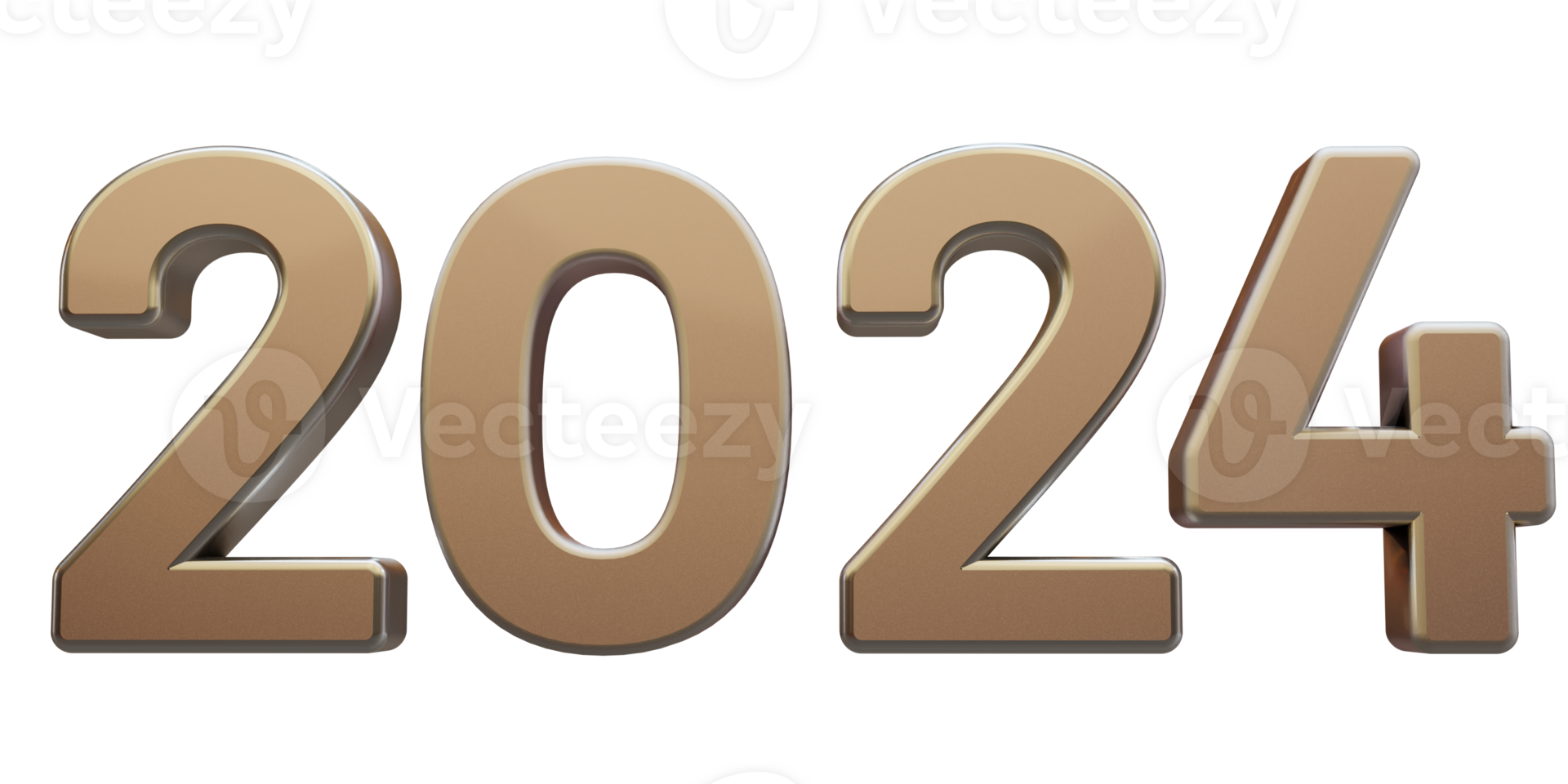Modern style bronze 2024 3D render text png