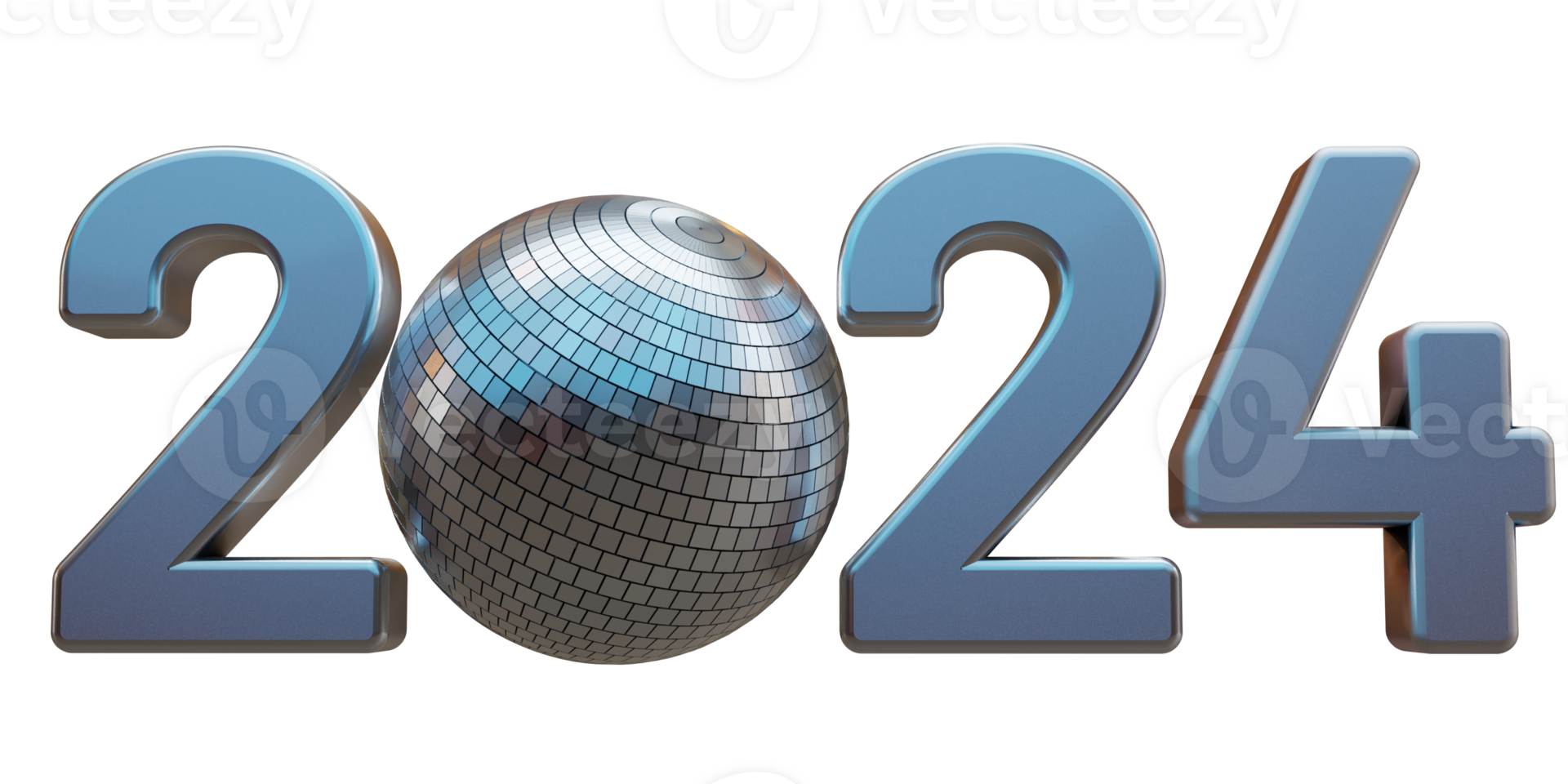 Modern style 2024 3d render text with disco ball png