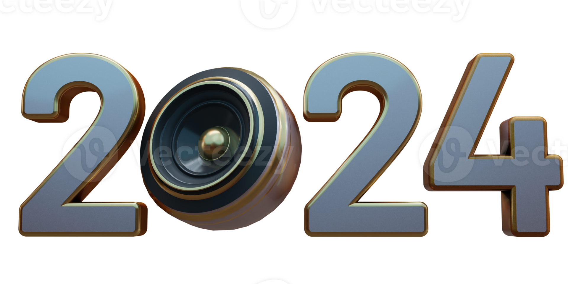 Modern Style bronze 2024 3D render text with loud speaker png