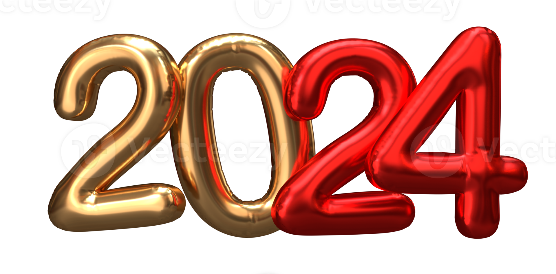 Modern Style red gold 2024 3D render balloon text png
