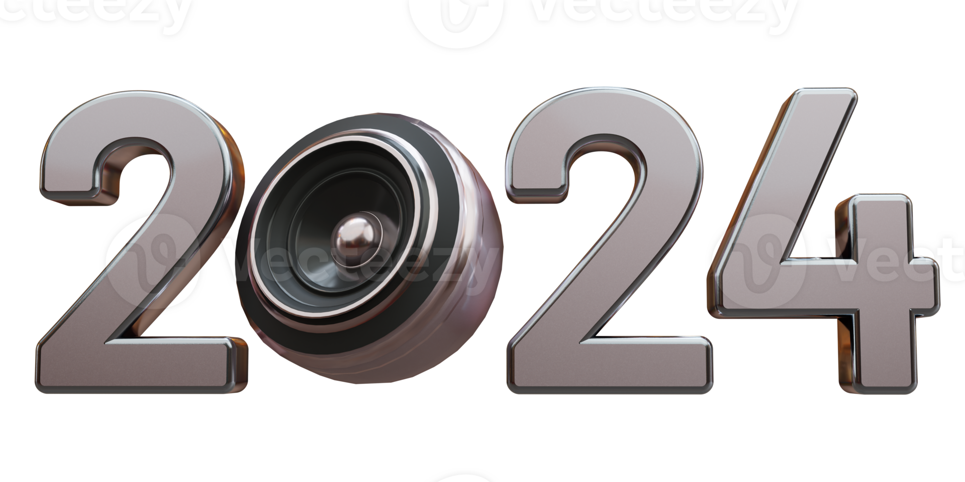 Modern Style bronze 2024 3D render text with loud speaker png