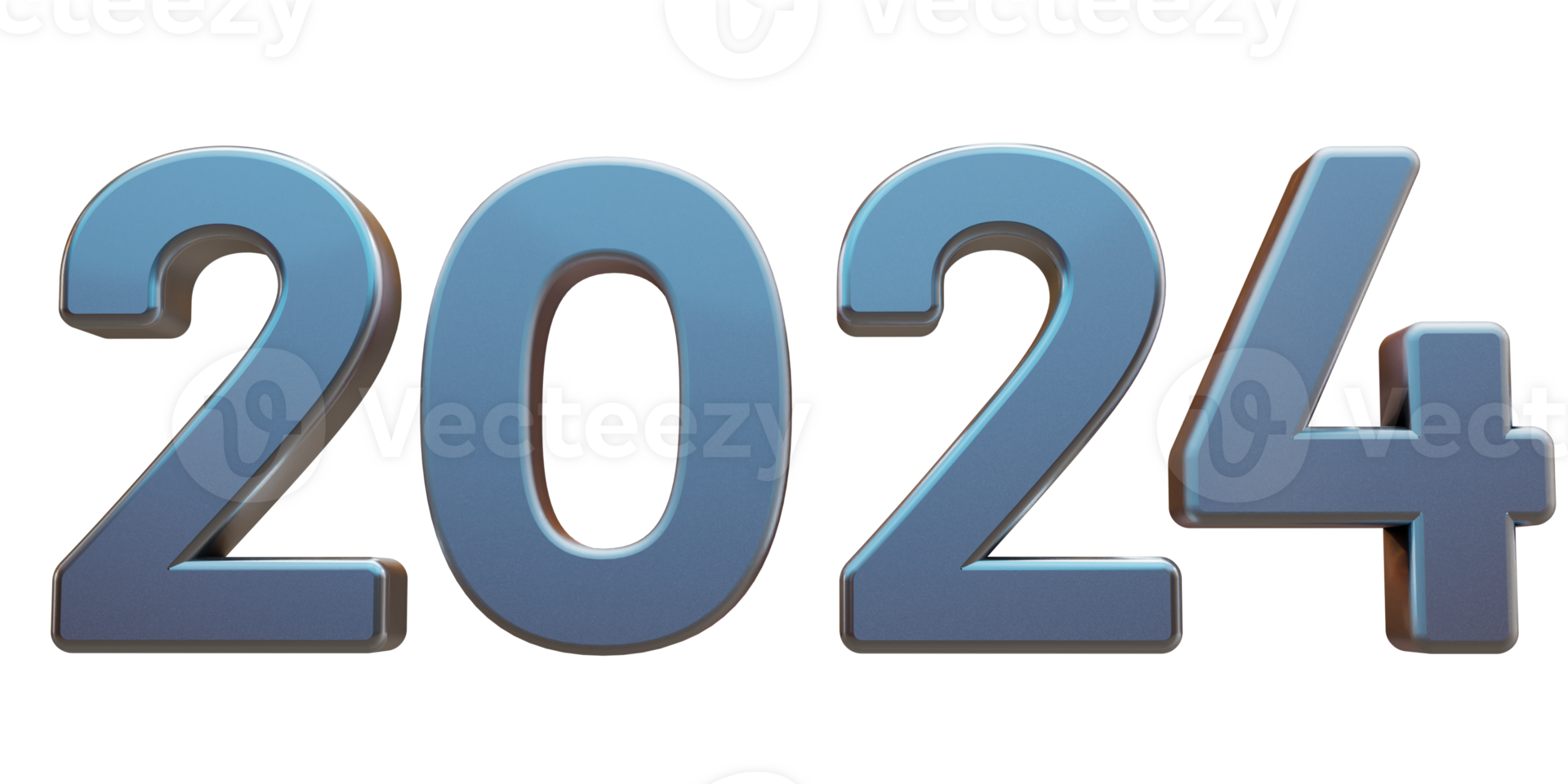 Modern style silver 2024 3D render text png