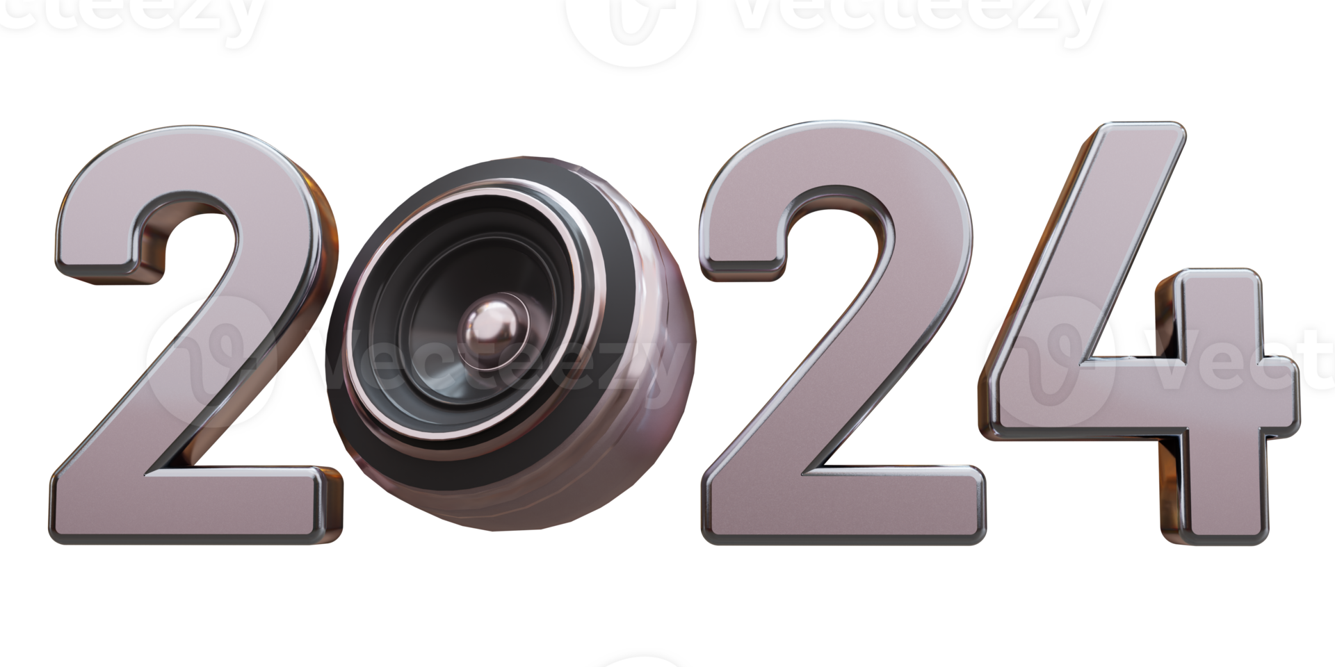 Modern Style bronze 2024 3D render text with loud speaker png