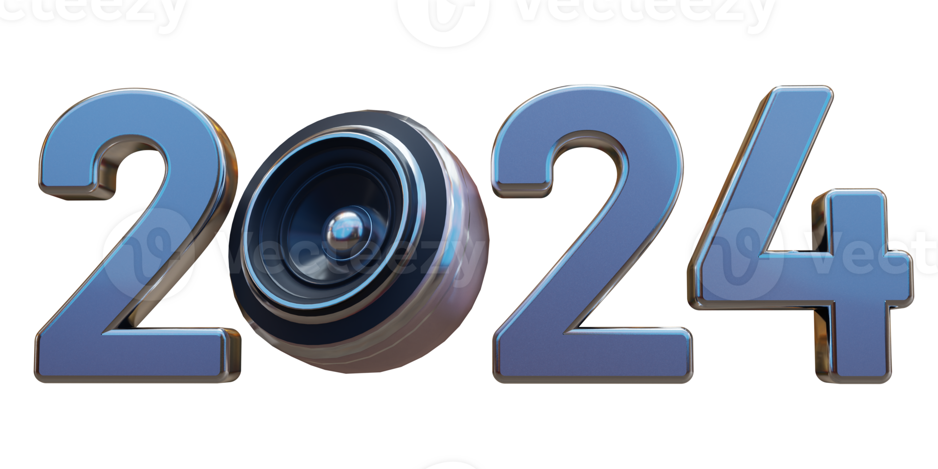 Modern Style blue 2024 3D render text with loud speaker png