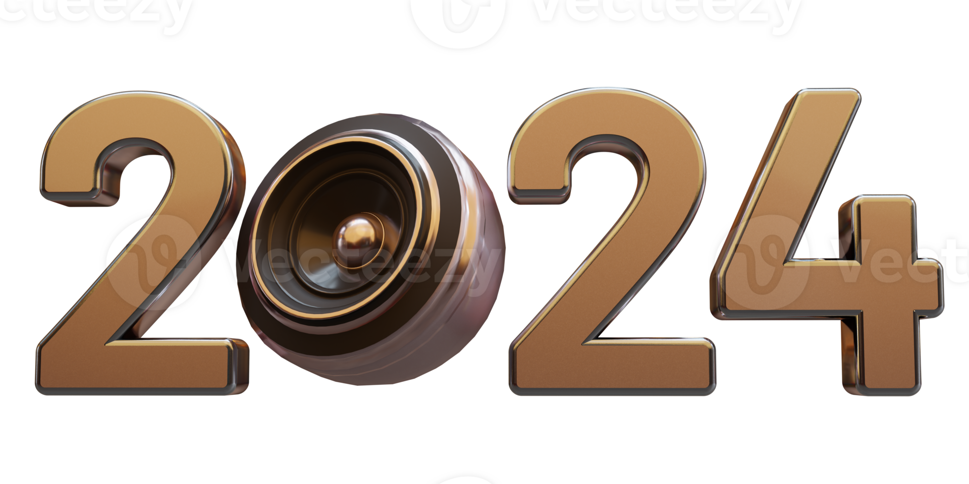 Modern Style bronze 2024 3D render text with loud speaker png