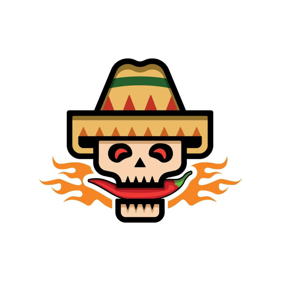 Creative skull and spicy hot chili logo design. vector