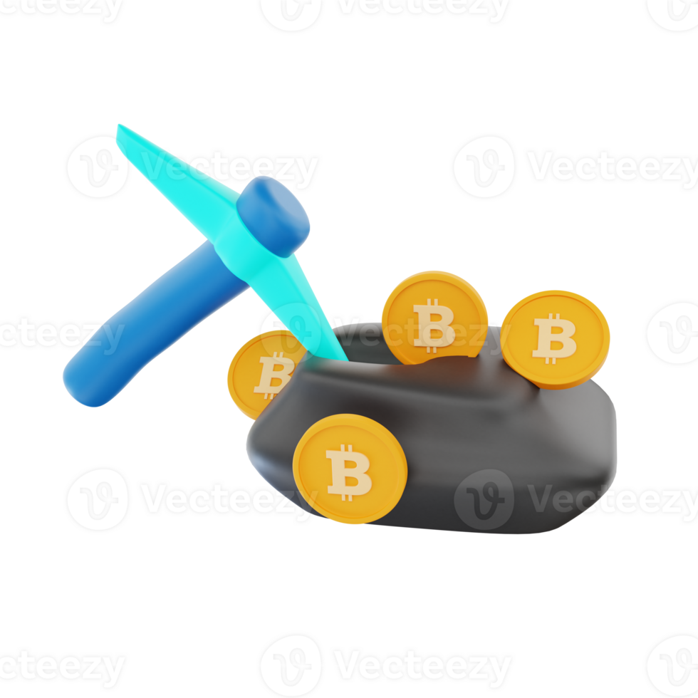 3D Rendering Bitcoin Mining Icon Object png