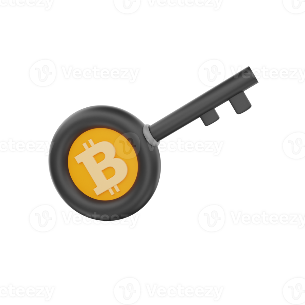 3D Rendering Bitcoin Encryption Key Icon Object png