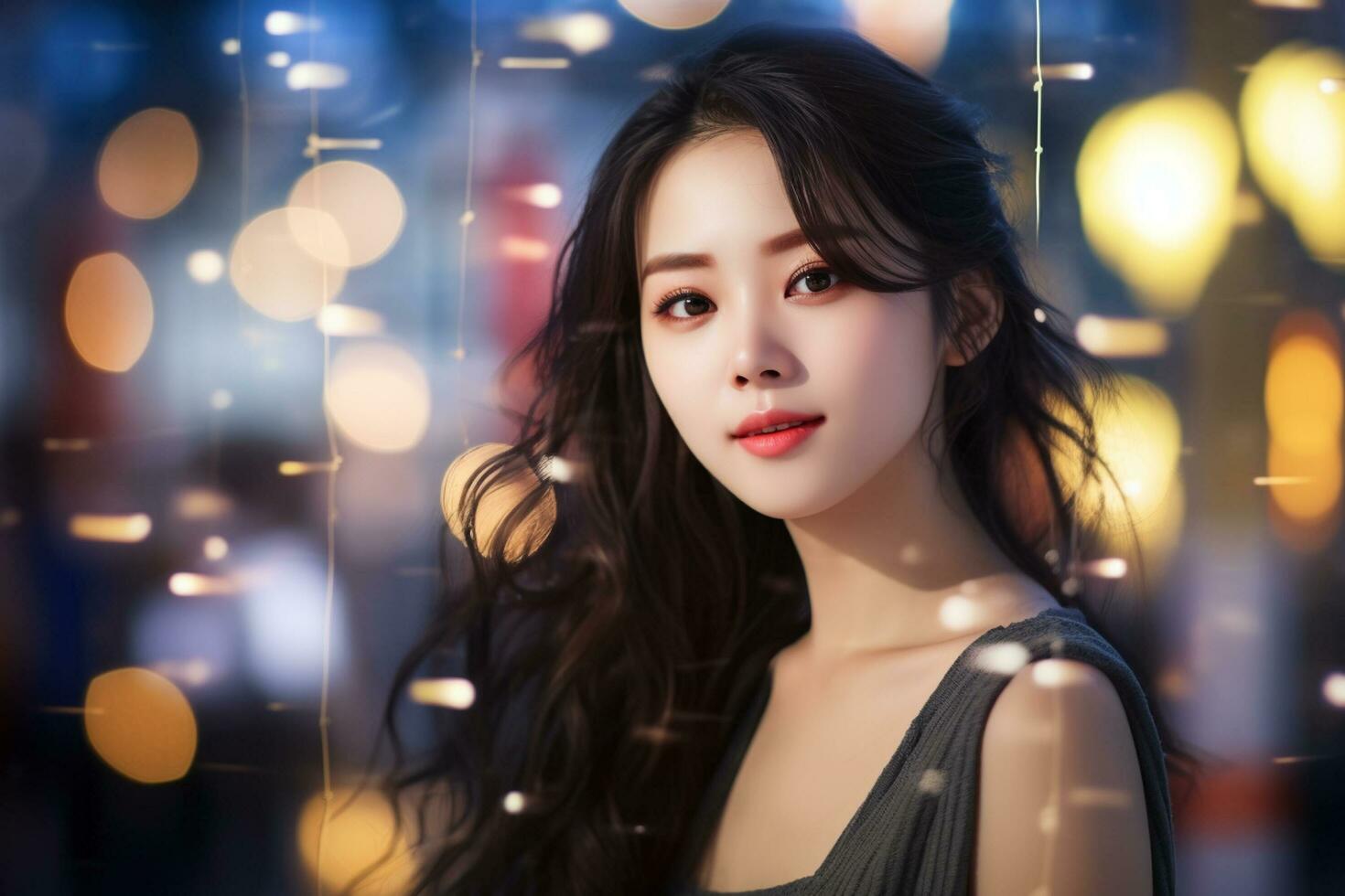 beautiful asian girl model close up face photo