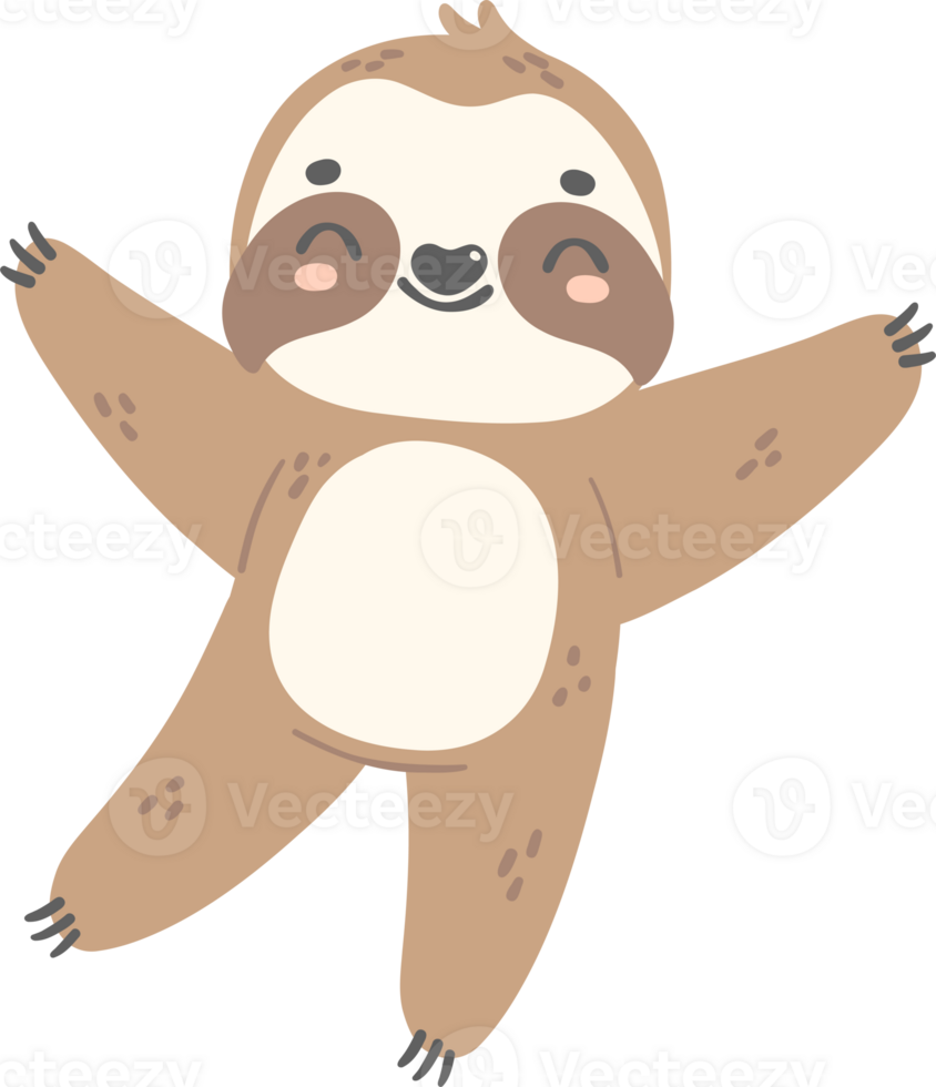 Cute Baby Sloth Standing cartoon nursery illustration png