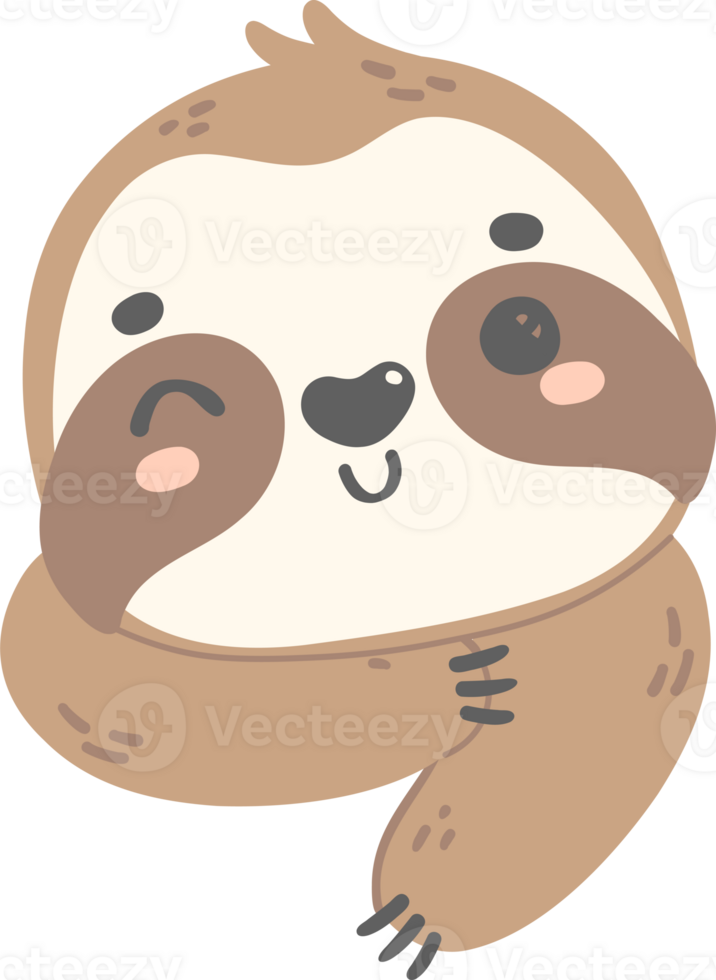 Cute Baby Sloth happy face cartoon nursery illustration png