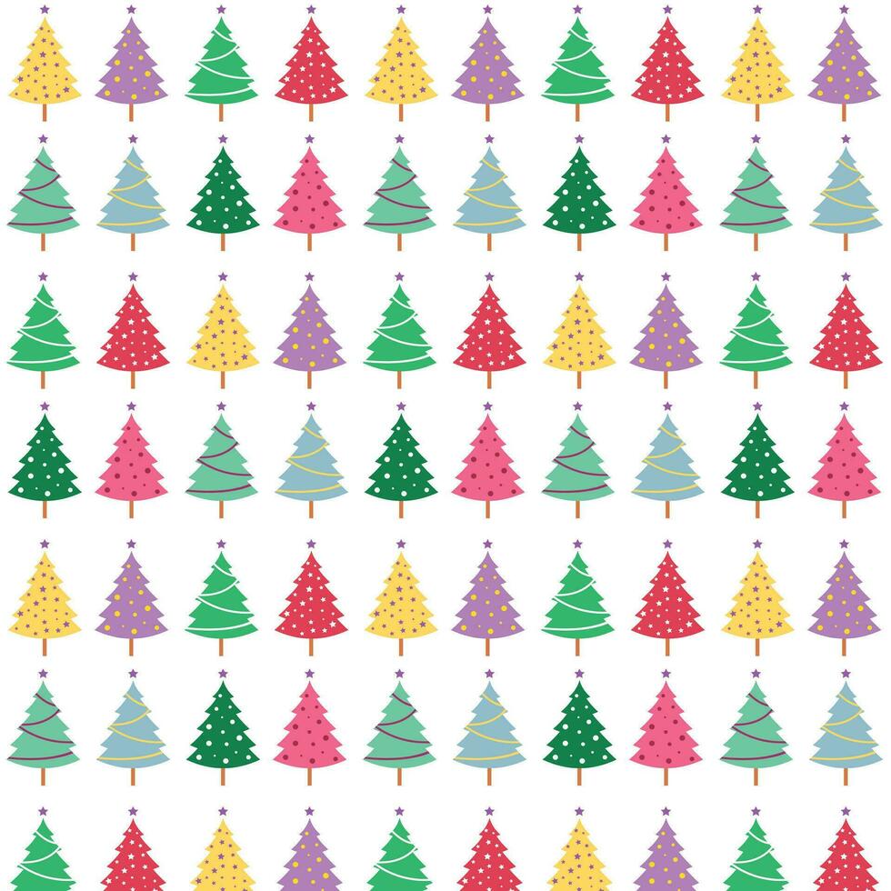 Christmas seamless pattern with multi-colored Christmas trees. Pattern in the swatches panel. vector