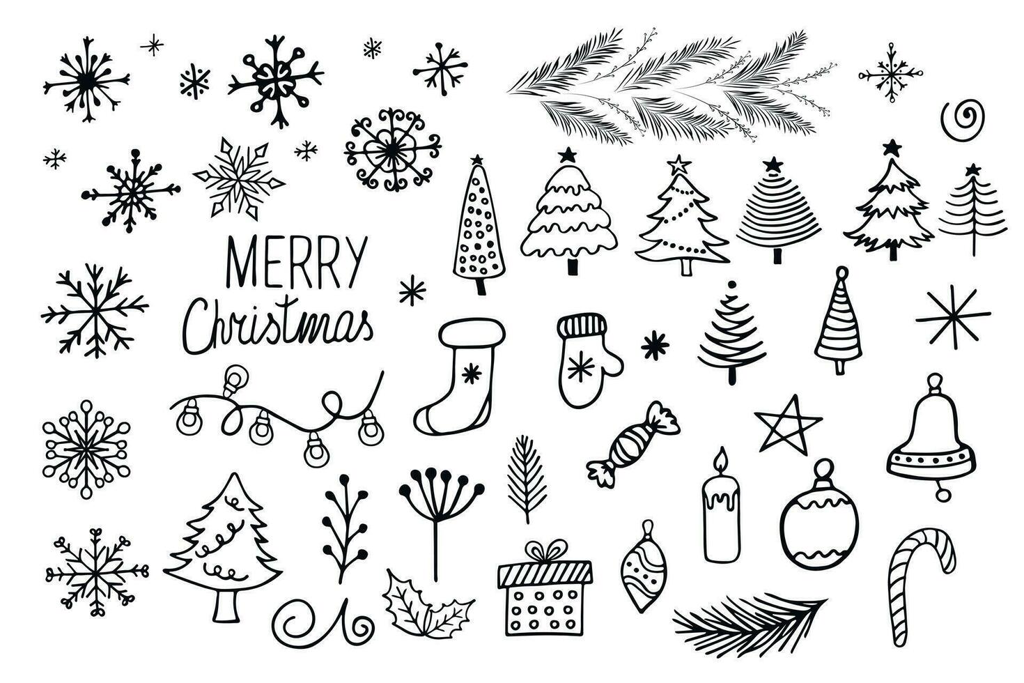 Big set of Christmas design element in doodle style. vector