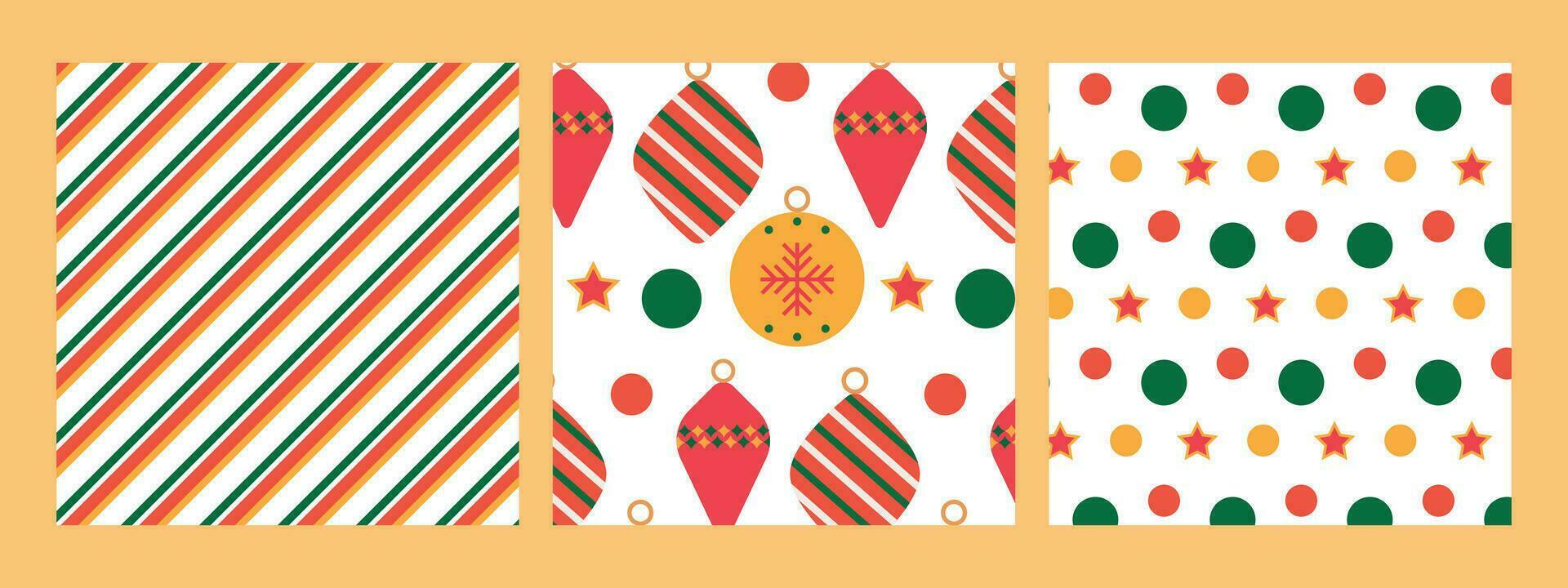 Set of New Year and Christmas seamless patterns in Geometry style with New Year balls and snowflakes. Patterns on the swatch panel. vector