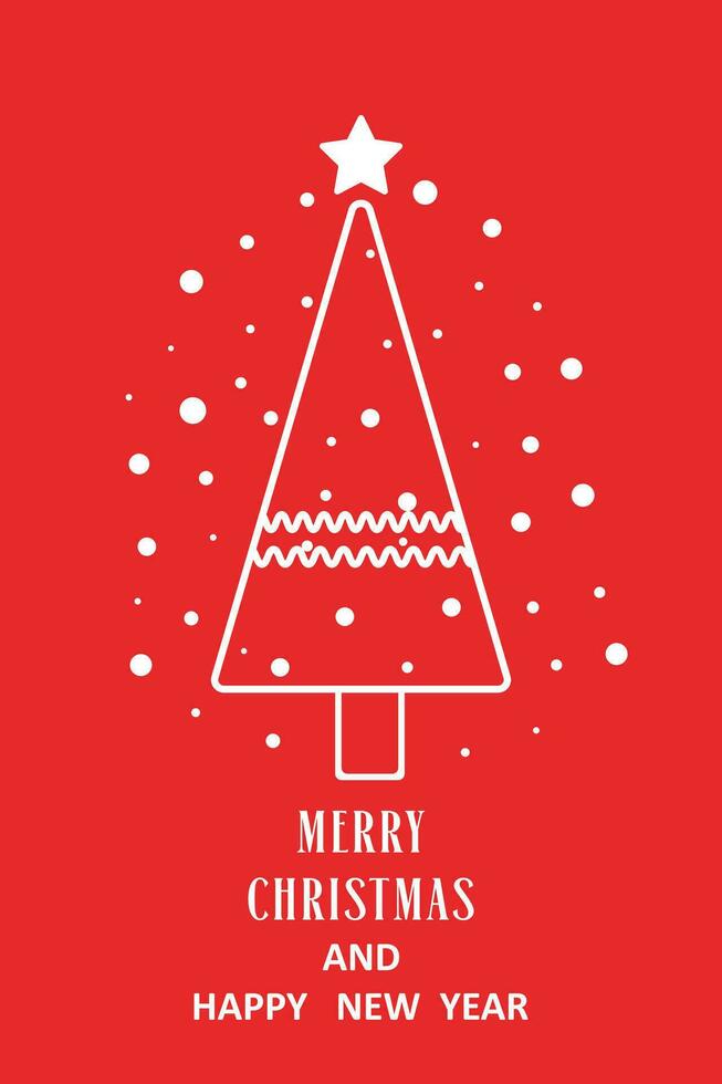 Happy Christmas and New Year card. New Year tree on a red background. Congratulations on the Christmas holidays. vector