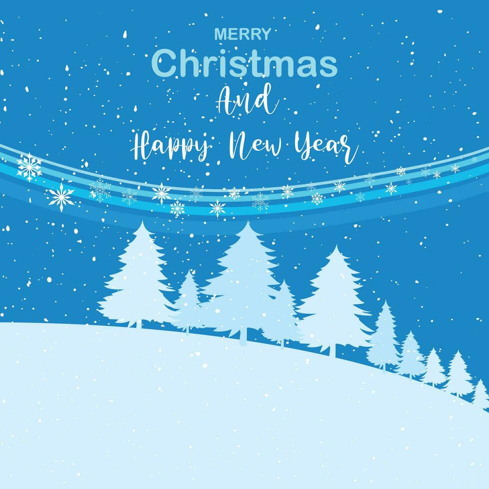 Postcard with Christmas trees, Merry Christmas and Happy New Year. Congratulations on the winter holidays. vector