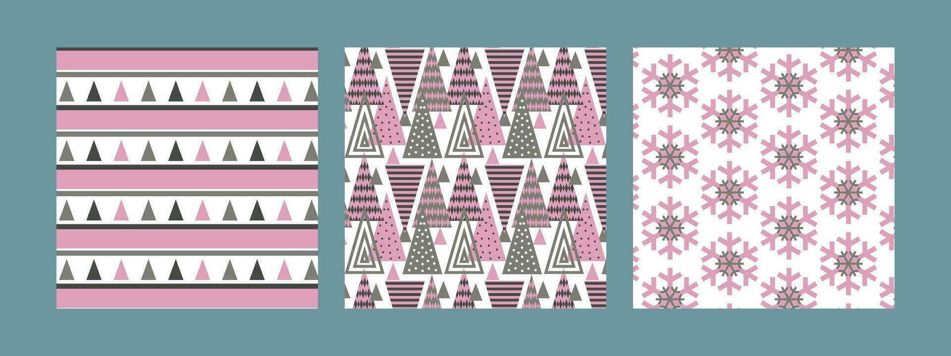 Three seamless New Year and Christmas patterns in Scandinavian style. vector