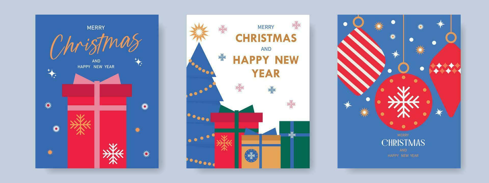 contento nuevo año y alegre Navidad. conjunto de saludo tarjetas, fiesta cubre moderno Navidad diseño. vector