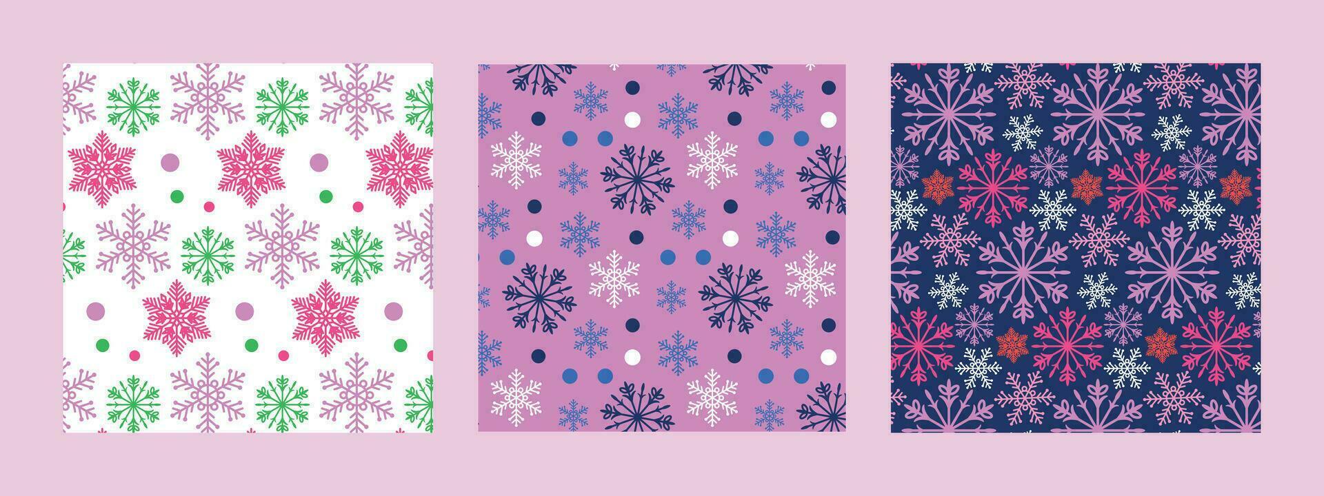 Seamless festive, Christmas and New Year backgrounds from multi-colored snowflakes. Patterns on the swatch panel. vector