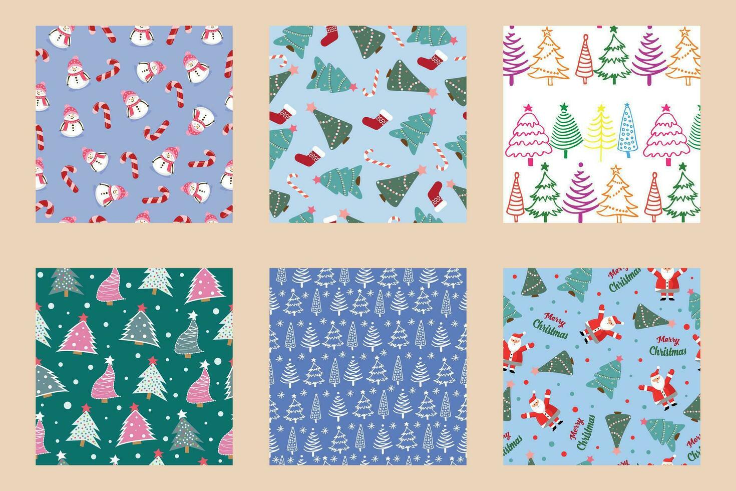 Vector set of seamless Christmas and New Year patterns. Winter and Christmas patterns.