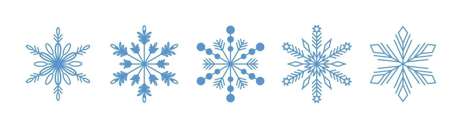 Snowflakes. Winter set of blue snowflakes isolated on white. Editable stroke. vector
